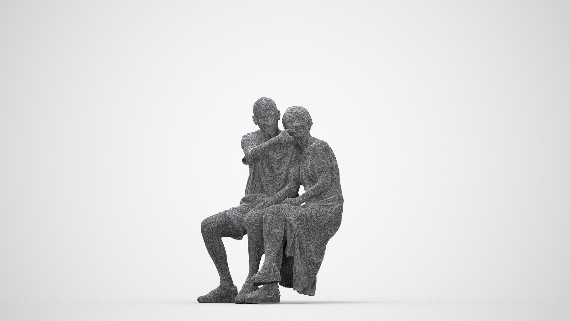 photogrammetry 3D senior woman couple, realistic human model archviz FBX, wireframe back view