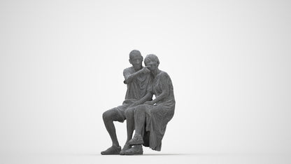 photogrammetry 3D senior woman couple, realistic human model archviz FBX, wireframe back view