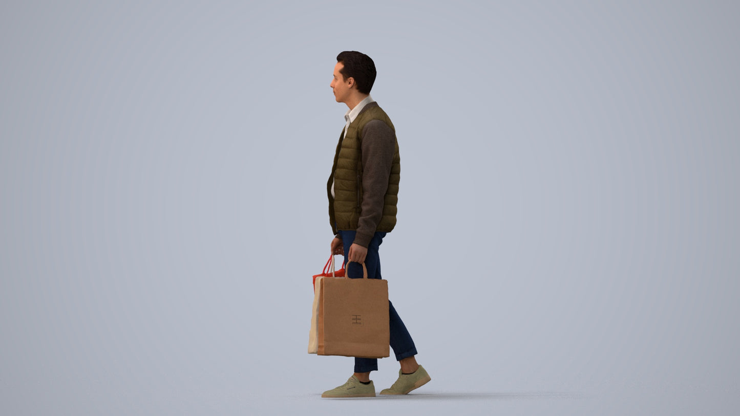 3D human model man casual formal, photogrammetry scanned person for archviz, three-quarter view render