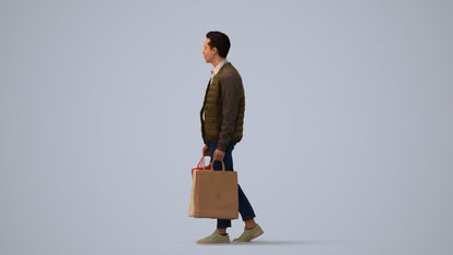 3D human model man casual formal, photogrammetry scanned person for archviz, three-quarter view render