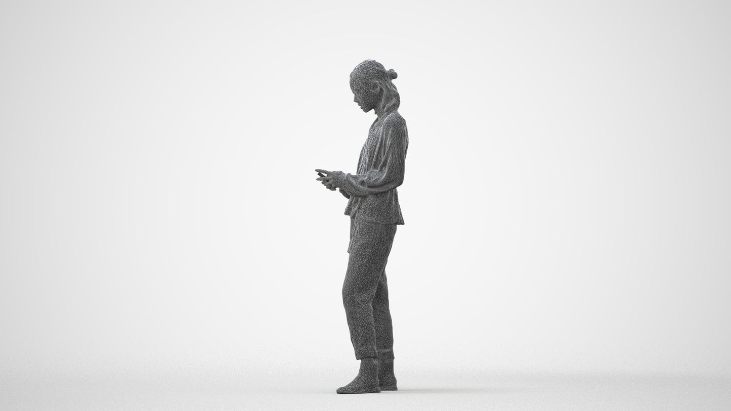 realistic 3D woman casual standing, scanned archviz people for Blender and 3ds Max, square thumbnail