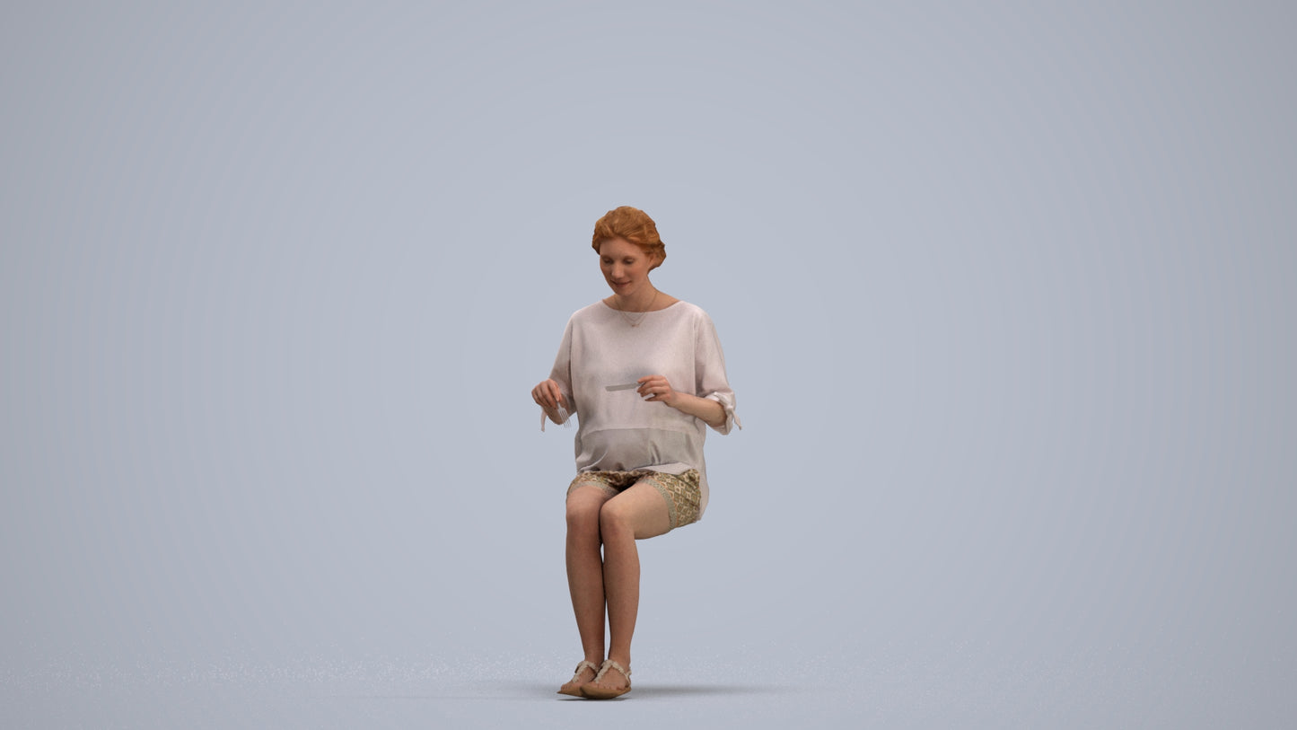 realistic 3D human woman casual sitting, archviz people FBX OBJ for Blender, standing pose render
