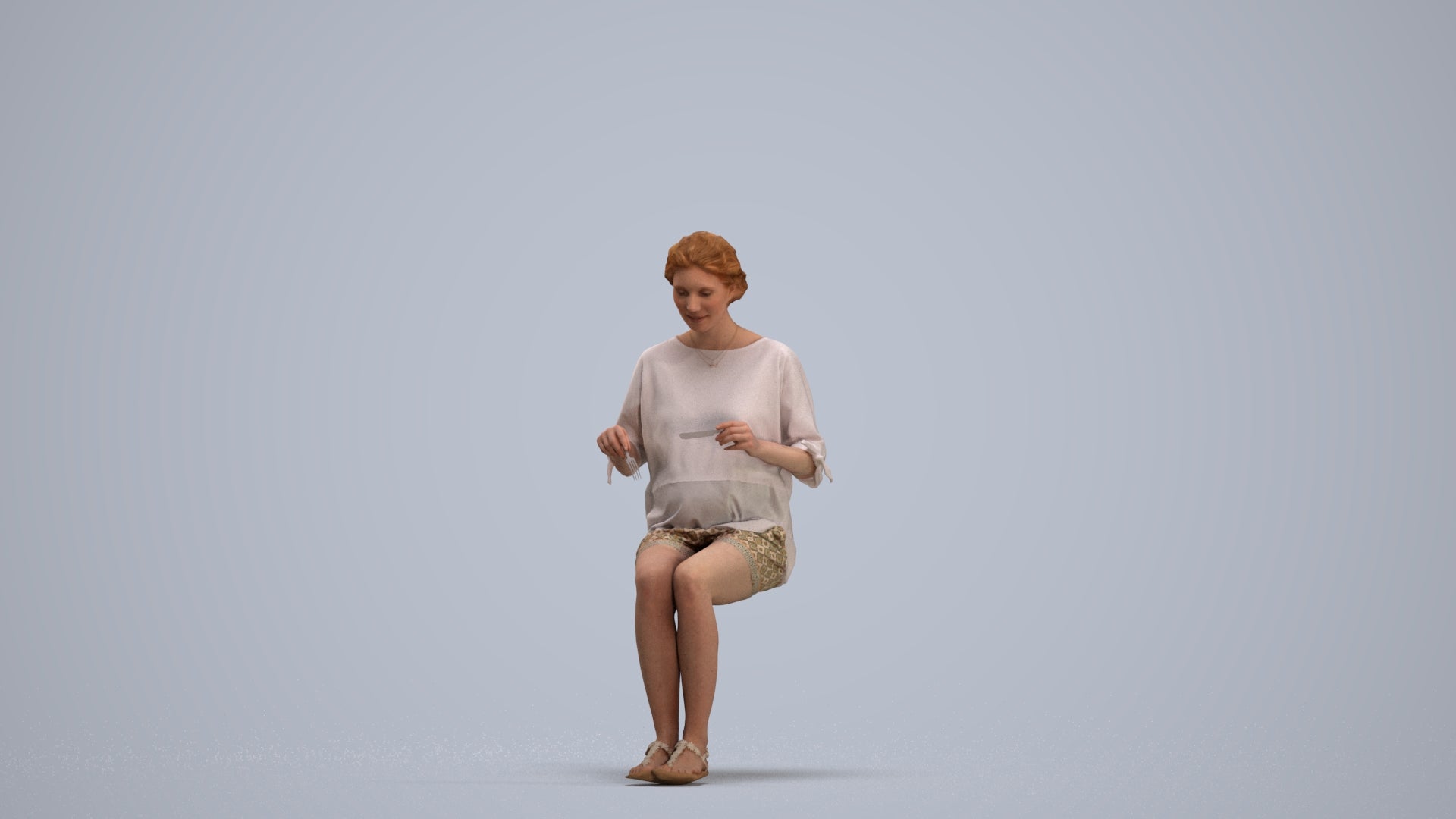 realistic 3D human woman casual sitting, archviz people FBX OBJ for Blender, standing pose render