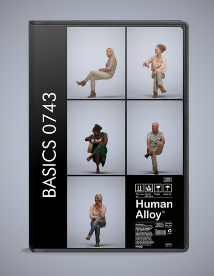 realistic 3D humans sitting pack, 5 archviz people FBX OBJ for Blender