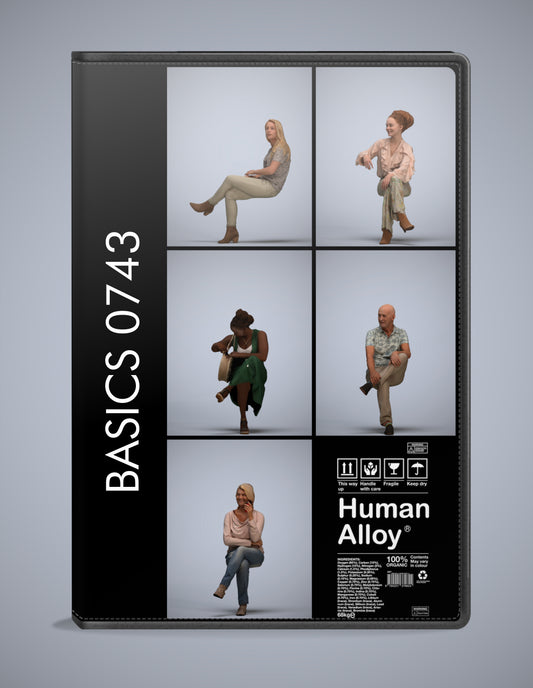 realistic 3D humans sitting pack, 5 archviz people FBX OBJ for Blender