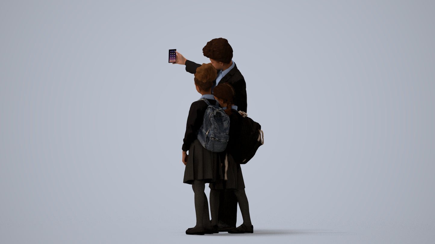 3D people model boy kids, scanned human for 3ds Max rendering, three-quarter view render