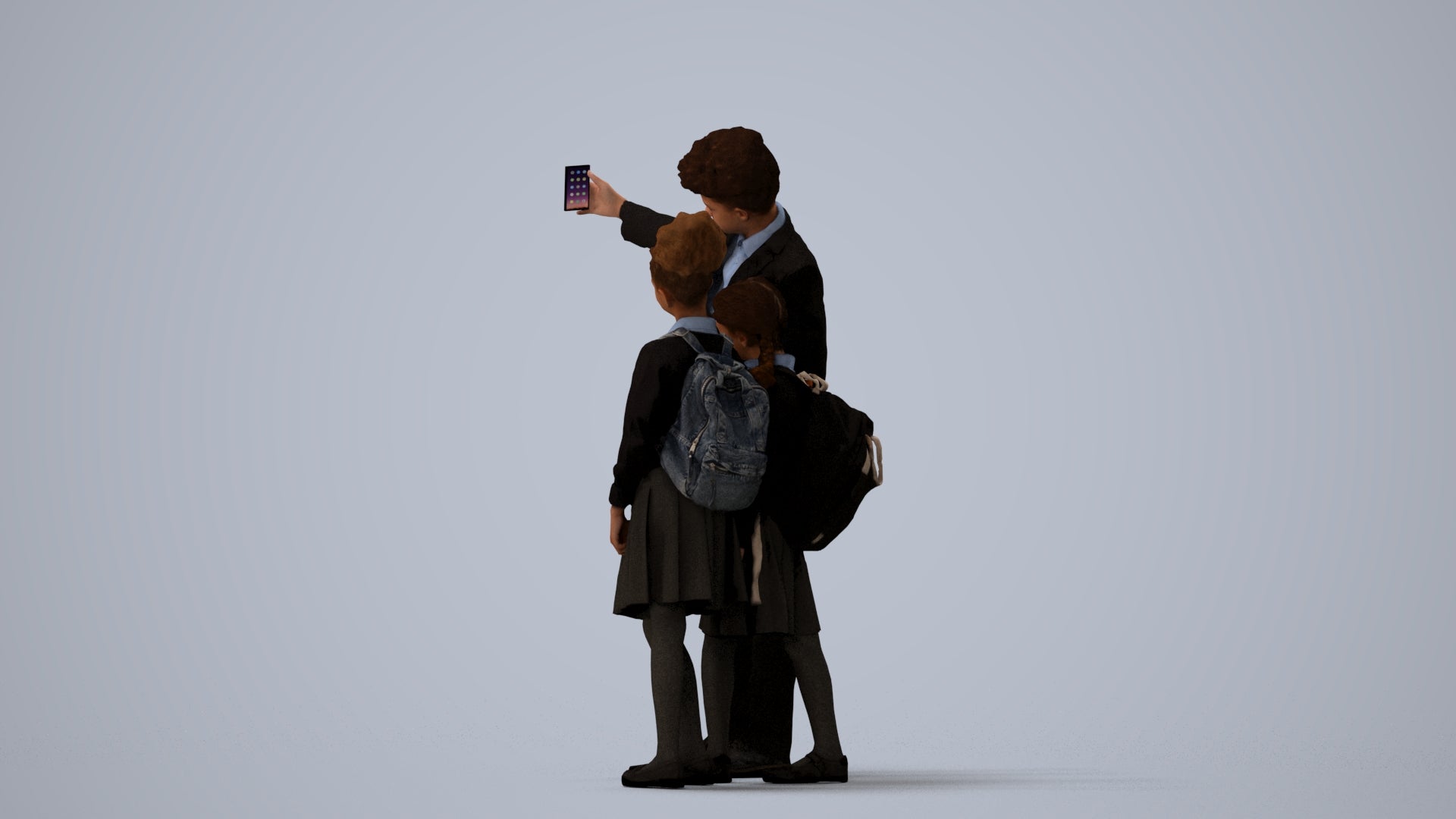 3D people model boy kids, scanned human for 3ds Max rendering, three-quarter view render