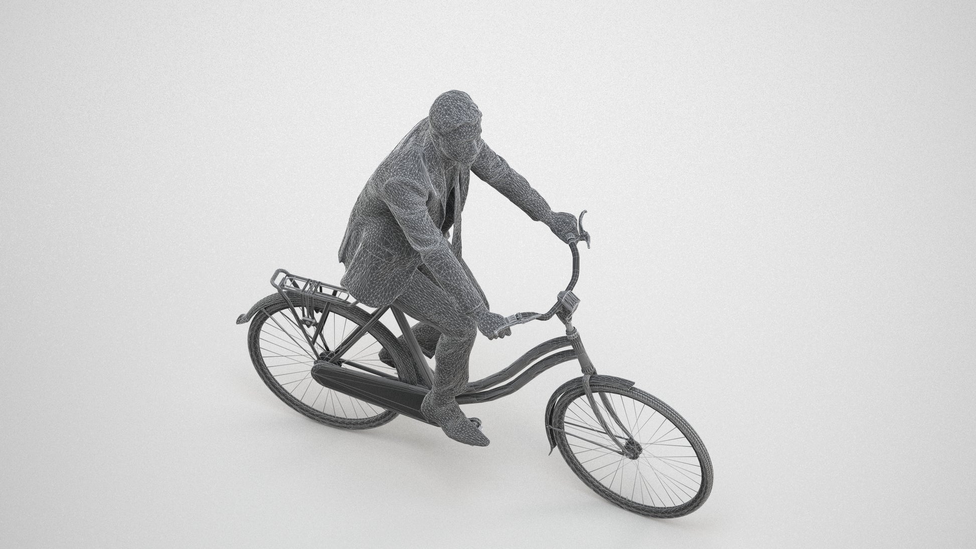 scanned 3D man business cycling, photogrammetry people for Enscape and V-Ray, wireframe three-quarter view