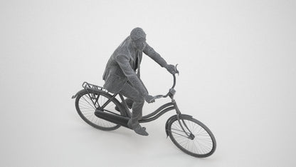 scanned 3D man business cycling, photogrammetry people for Enscape and V-Ray, wireframe three-quarter view