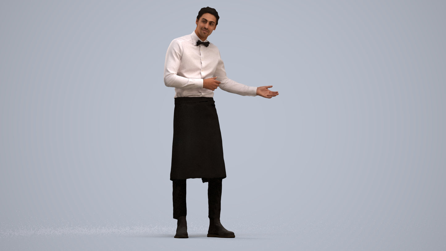 3D human model man hospitality, photogrammetry scanned person for archviz, standing pose render