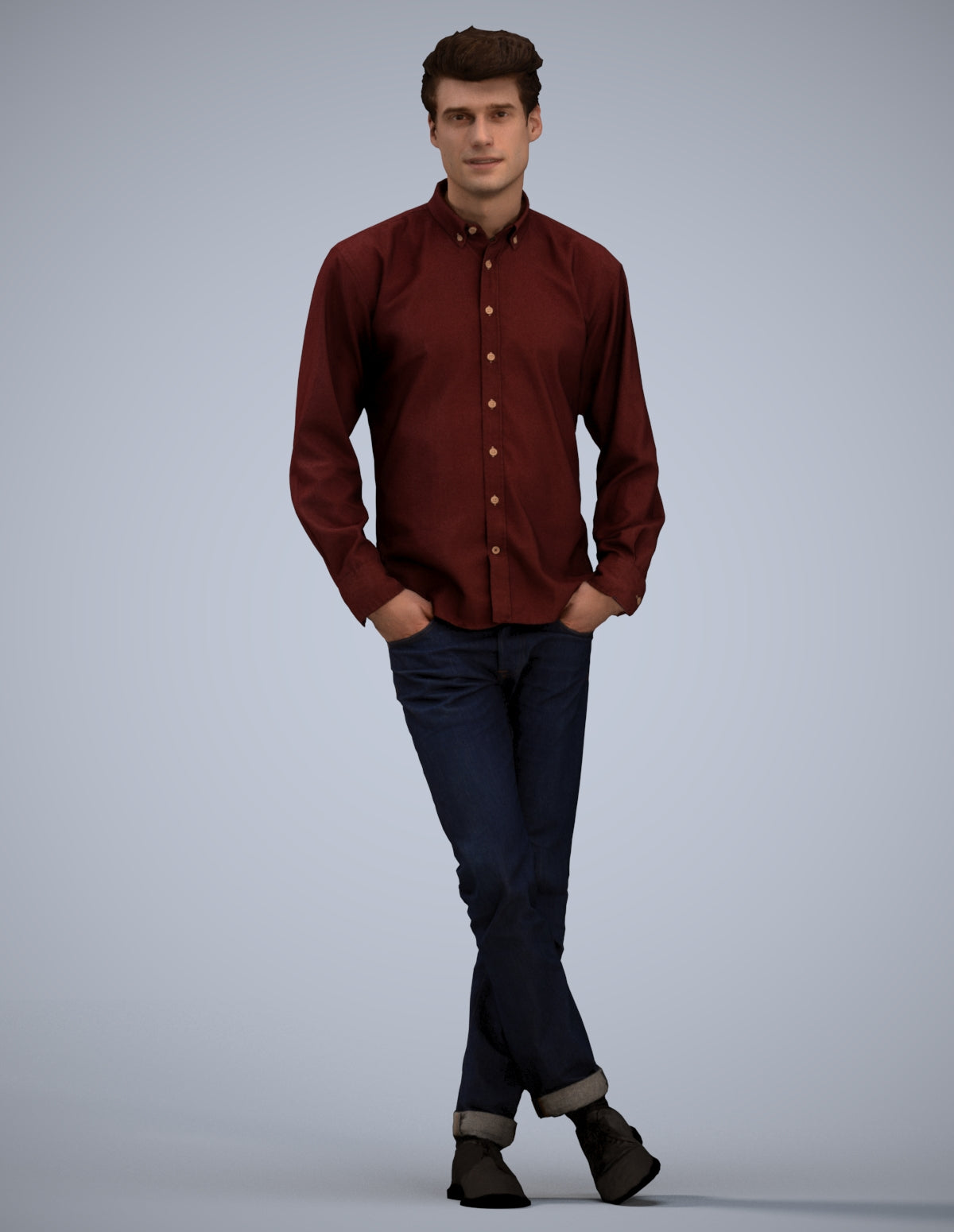 3D people model man casual standing, scanned human for 3ds Max rendering