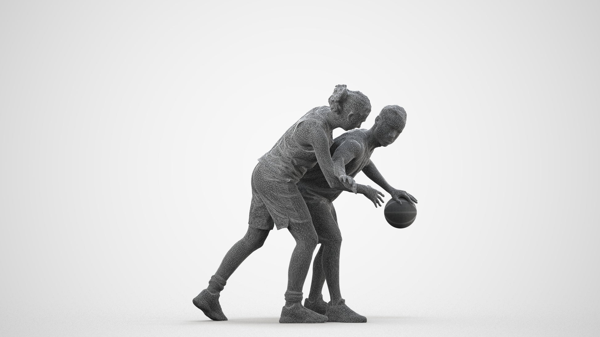 realistic 3D people woman sport, render-ready for V-Ray and Corona, FBX OBJ, wireframe side view