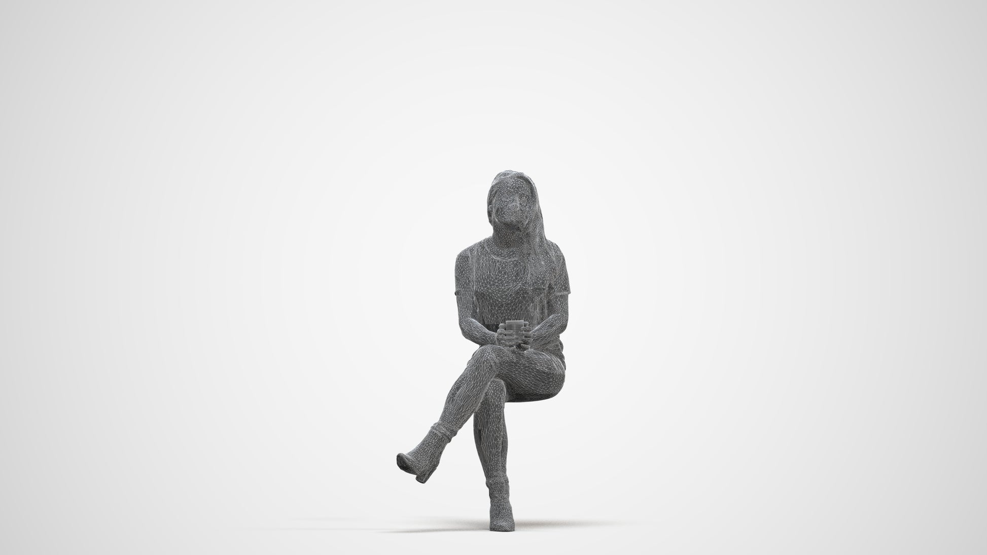 realistic 3D people woman casual sitting, render-ready for V-Ray and Corona, FBX OBJ, three-quarter front view render