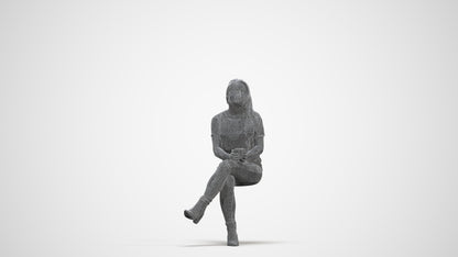 realistic 3D people woman casual sitting, render-ready for V-Ray and Corona, FBX OBJ, three-quarter front view render