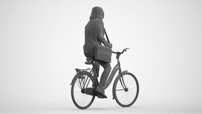 3D human model man business cycling, photogrammetry scanned person for archviz, wireframe front view
