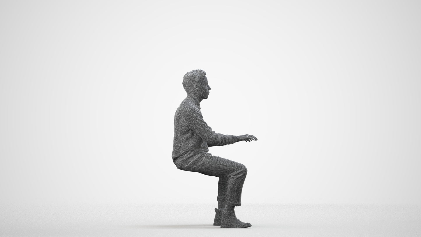 realistic 3D human man casual business, archviz people FBX OBJ for Blender, wireframe side view
