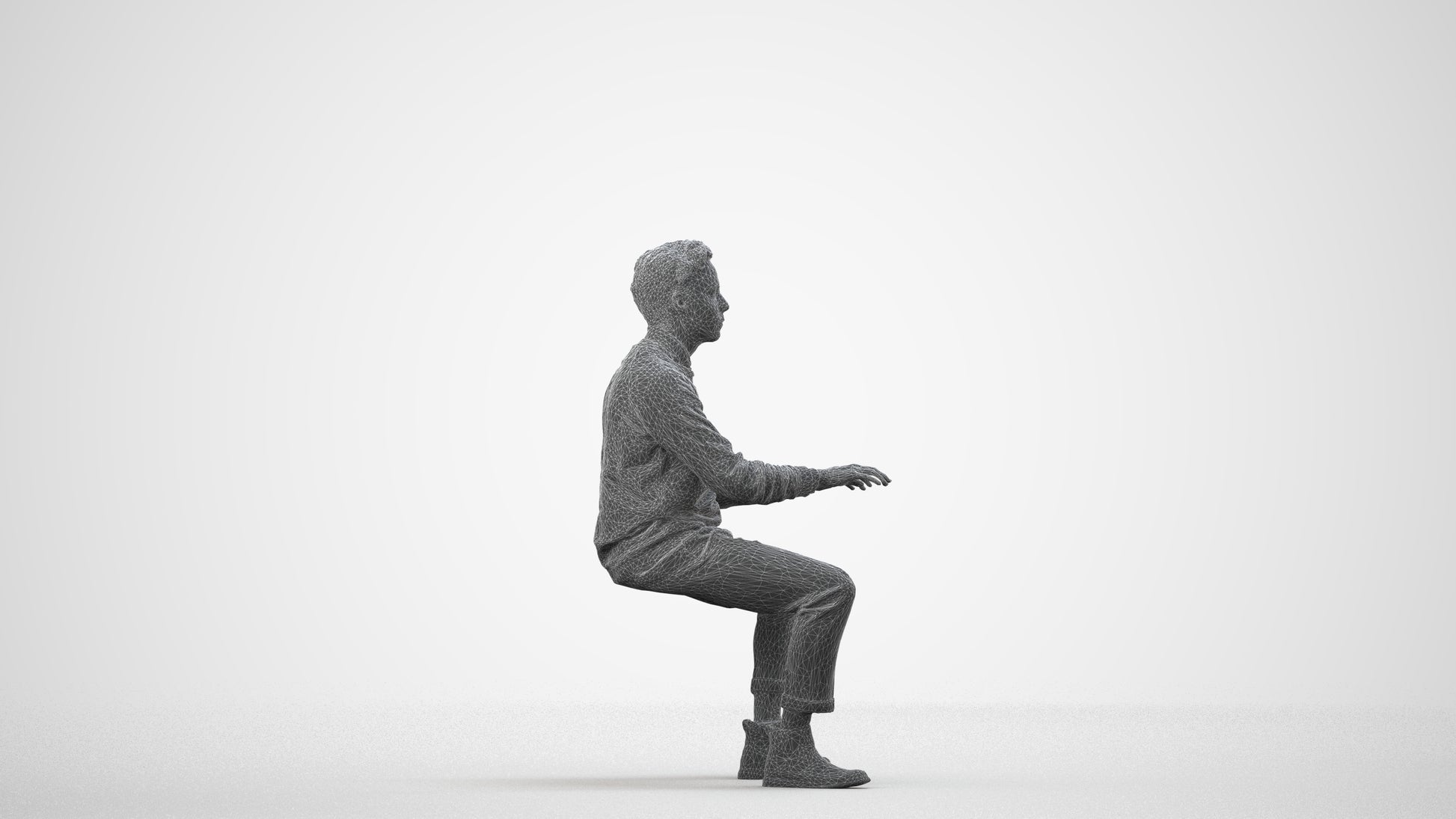 realistic 3D human man casual business, archviz people FBX OBJ for Blender, wireframe side view