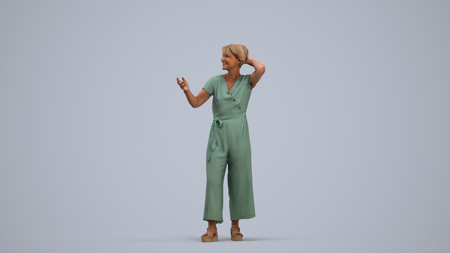 realistic 3D human senior woman casual standing, archviz people FBX OBJ for Blender, standing pose render