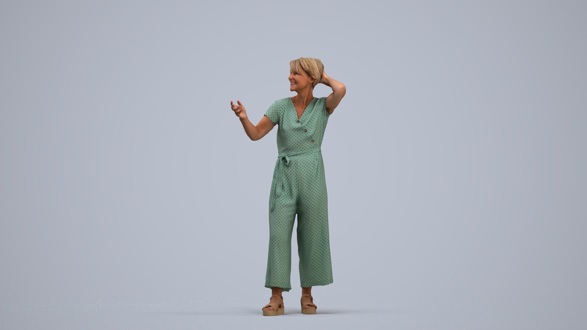 realistic 3D human senior woman casual standing, archviz people FBX OBJ for Blender, standing pose render