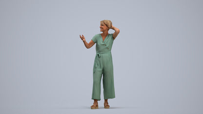 realistic 3D human senior woman casual standing, archviz people FBX OBJ for Blender, standing pose render