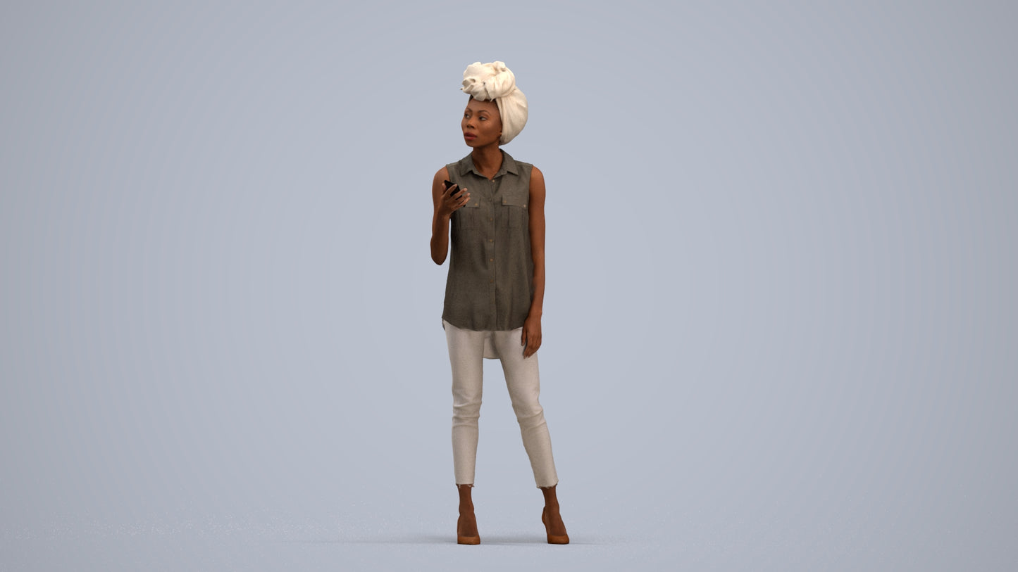 3D scanned woman standing casual, photorealistic archviz people for Enscape and SketchUp, standing pose render