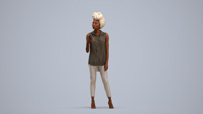 3D scanned woman standing casual, photorealistic archviz people for Enscape and SketchUp, standing pose render