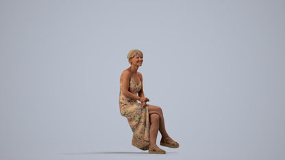 3D people model senior woman sitting, scanned human for 3ds Max rendering, side view render