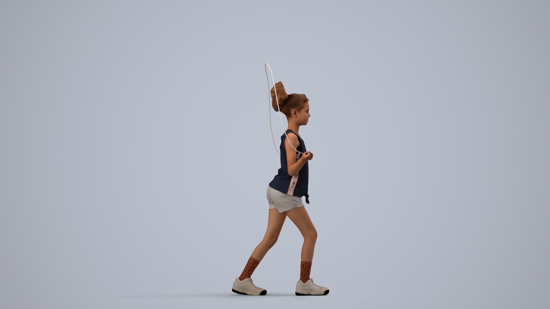scanned 3D girl sport kids, photogrammetry people for Enscape and V-Ray, side view render