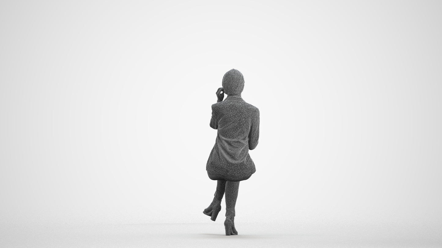 3D scanned woman business, photorealistic archviz people for Enscape and SketchUp, wireframe front view