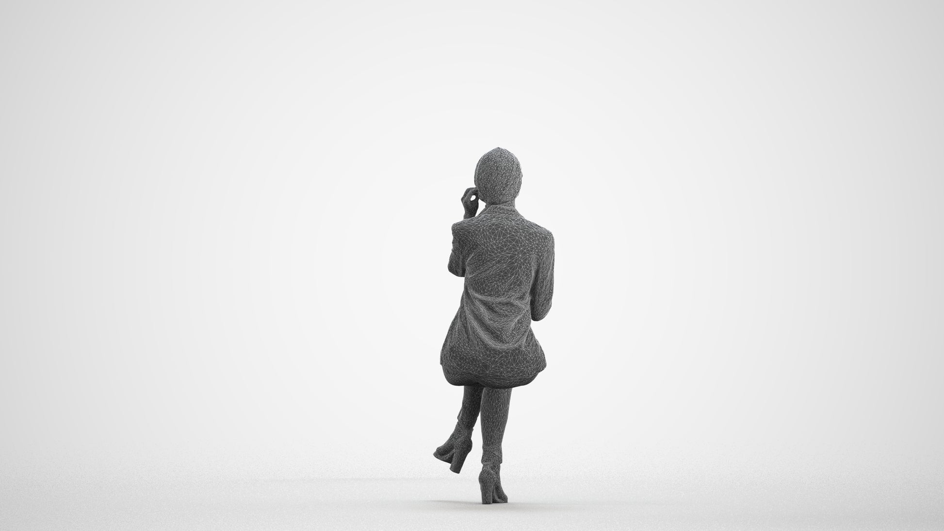 3D scanned woman business, photorealistic archviz people for Enscape and SketchUp, wireframe front view