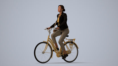 3D people model woman business cycling, scanned human for 3ds Max rendering, three-quarter view render