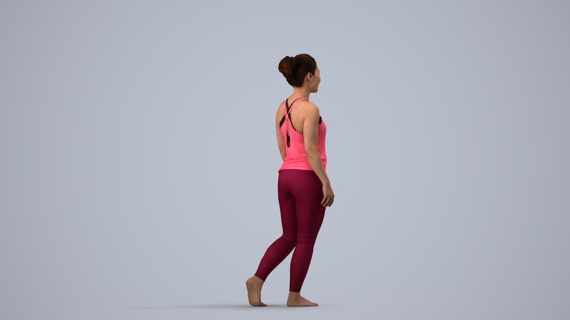 realistic 3D people woman sport, render-ready for V-Ray and Corona, FBX OBJ, side view render