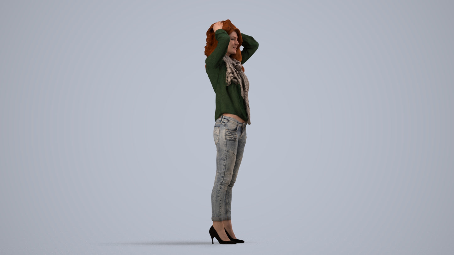 scanned 3D woman casual standing, photogrammetry people for Enscape and V-Ray, side view render