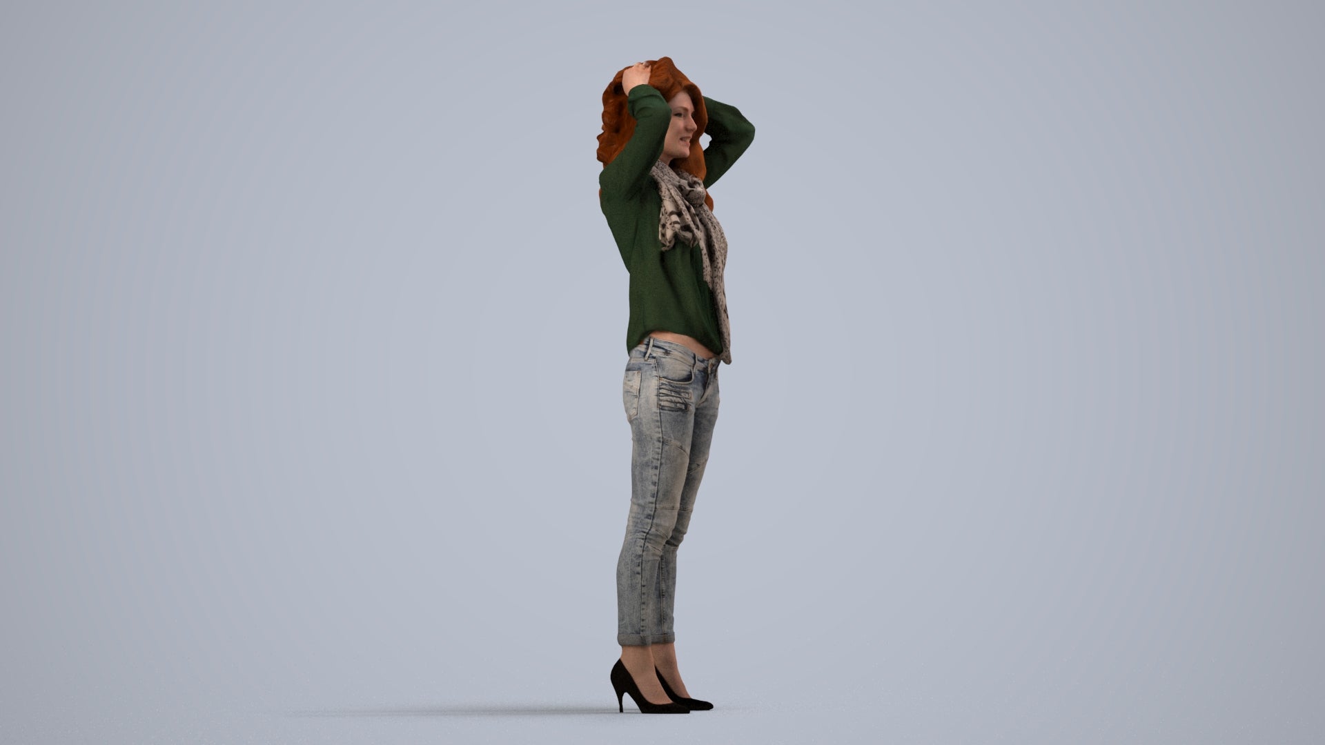 scanned 3D woman casual standing, photogrammetry people for Enscape and V-Ray, side view render