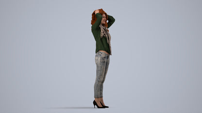 scanned 3D woman casual standing, photogrammetry people for Enscape and V-Ray, side view render