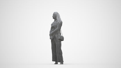 realistic 3D people woman casual standing, render-ready for V-Ray and Corona, FBX OBJ, wireframe back view