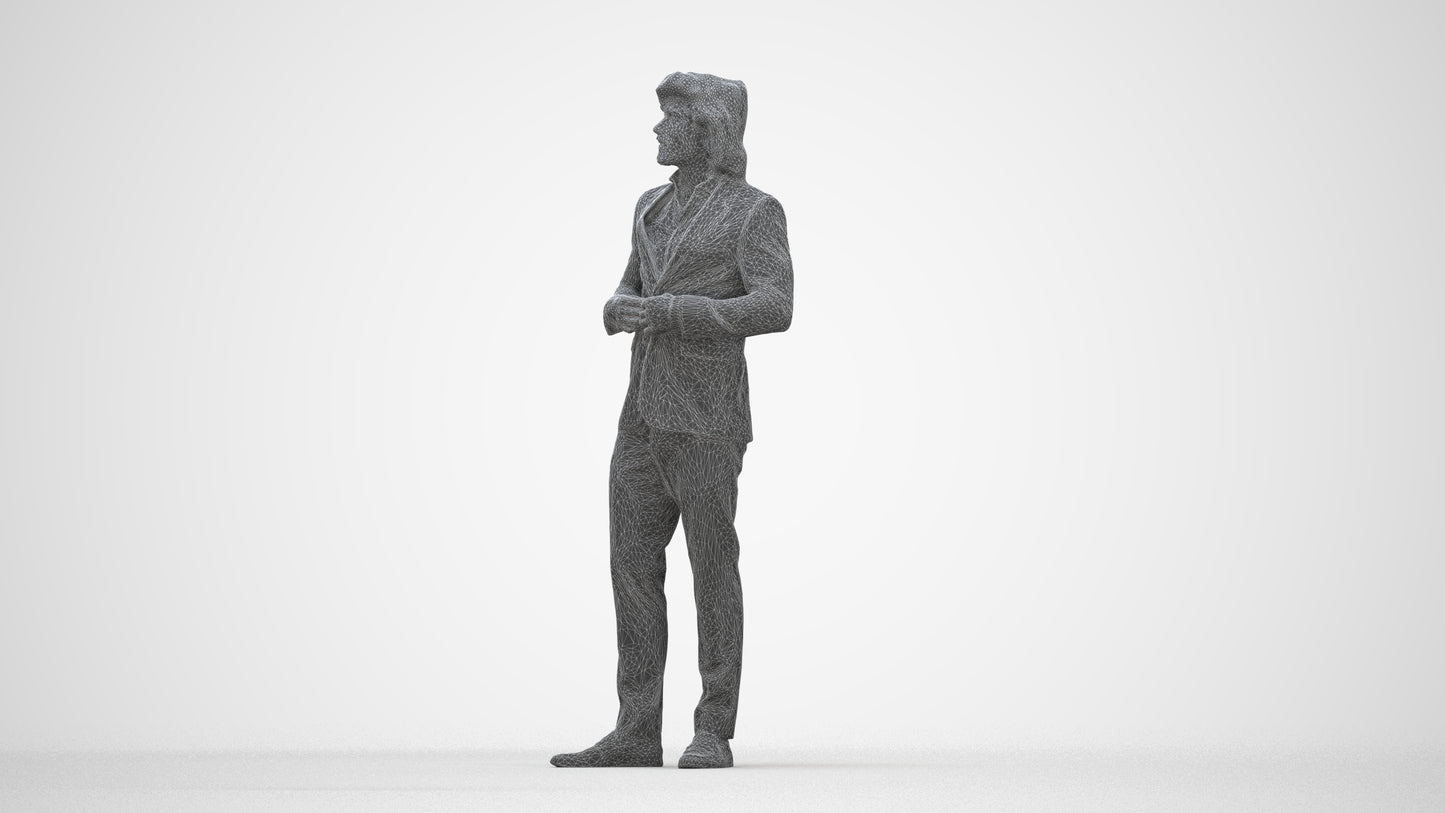 photogrammetry 3D man business, realistic human model archviz FBX, wireframe back view
