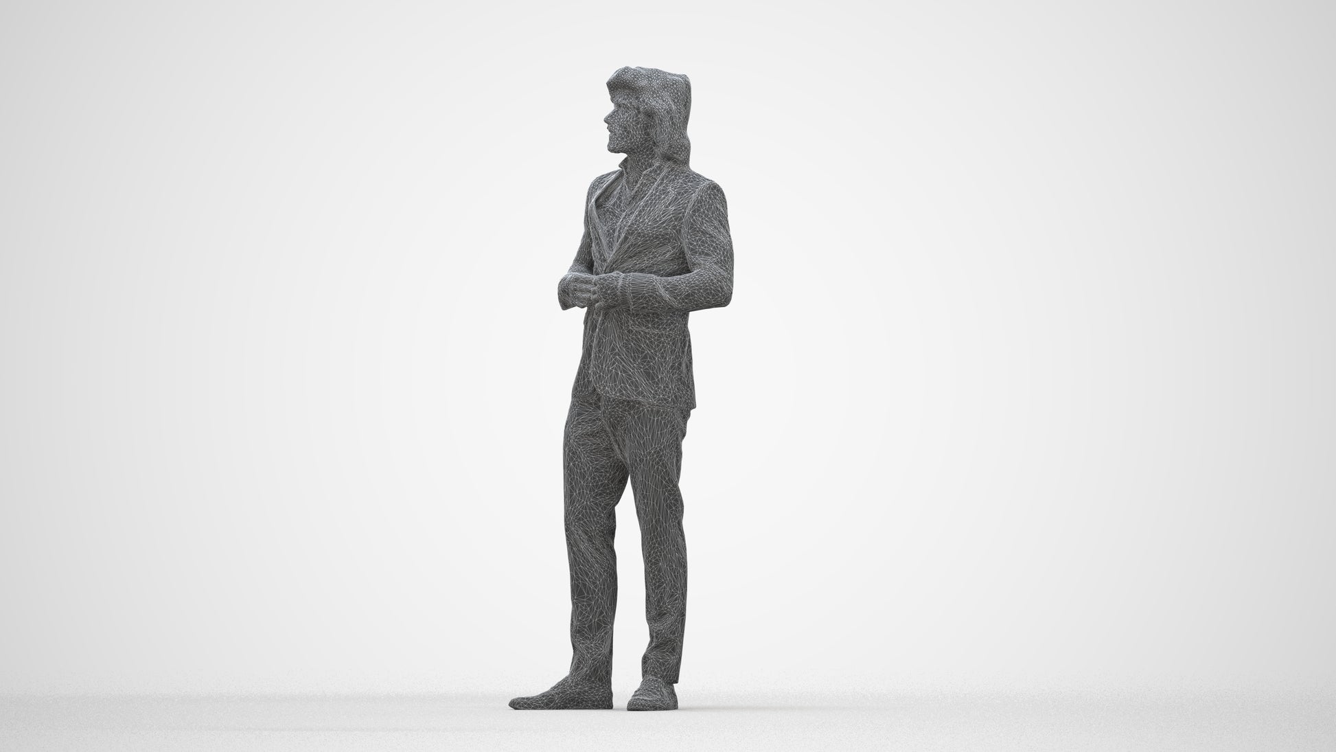 photogrammetry 3D man business, realistic human model archviz FBX, wireframe back view