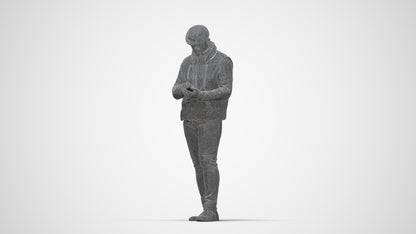 3D scanned man standing casual, photorealistic archviz people for Enscape and SketchUp, wireframe back view