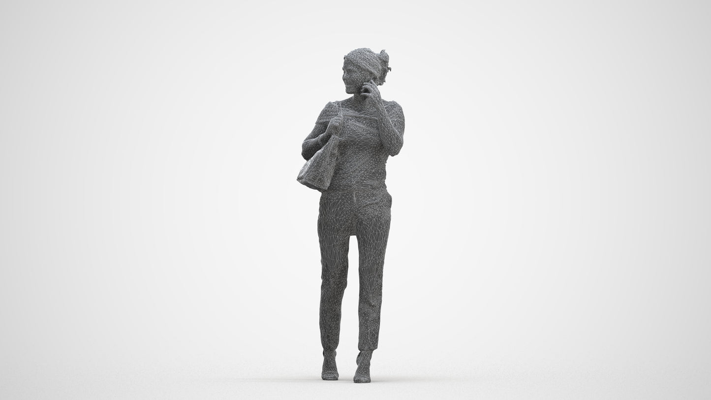 scanned 3D woman business standing, photogrammetry people for Enscape and V-Ray, three-quarter front view render