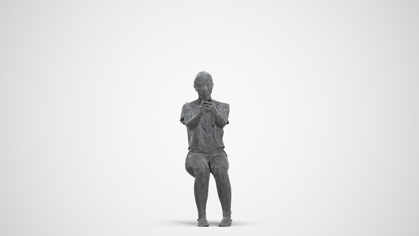 photogrammetry 3D woman casual sitting, realistic human model archviz FBX, three-quarter front view render