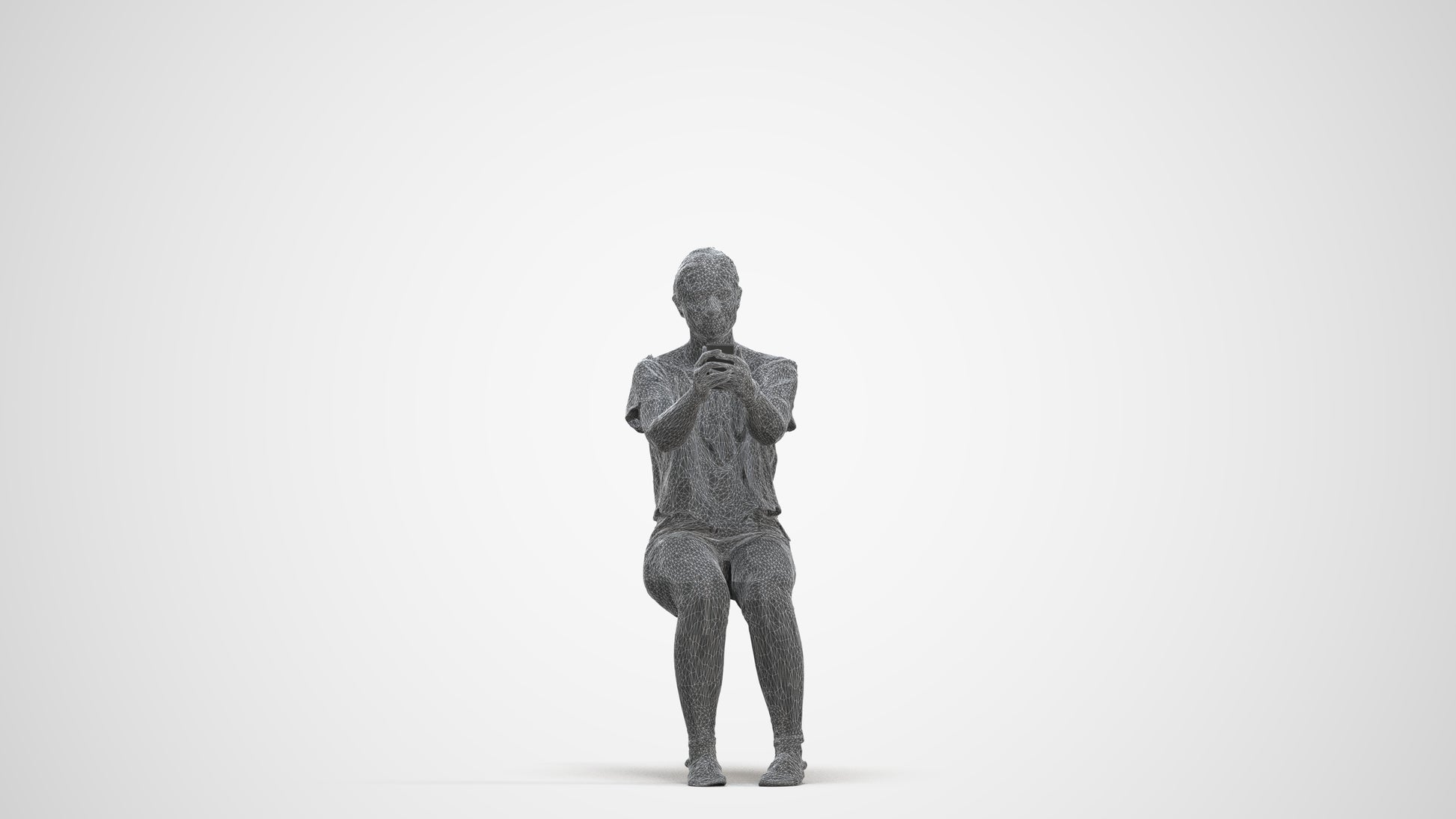 photogrammetry 3D woman casual sitting, realistic human model archviz FBX, three-quarter front view render