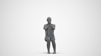 photogrammetry 3D woman casual sitting, realistic human model archviz FBX, three-quarter front view render