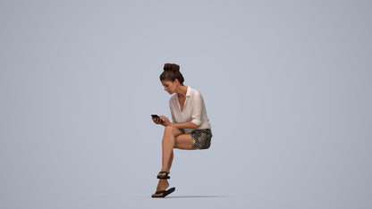 scanned 3D woman casual sitting, photogrammetry people for Enscape and V-Ray, top-down view render