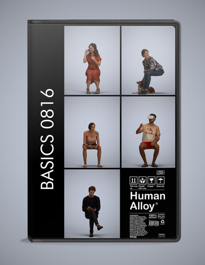 photogrammetry 3D people sitting collection, 5 realistic human models archviz FBX