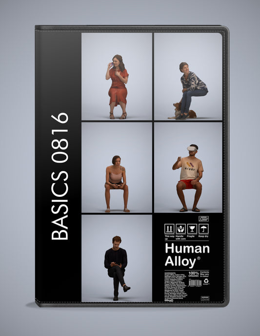 photogrammetry 3D people sitting collection, 5 realistic human models archviz FBX