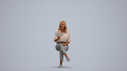 photogrammetry 3D woman casual sitting, realistic human model archviz FBX, standing pose render