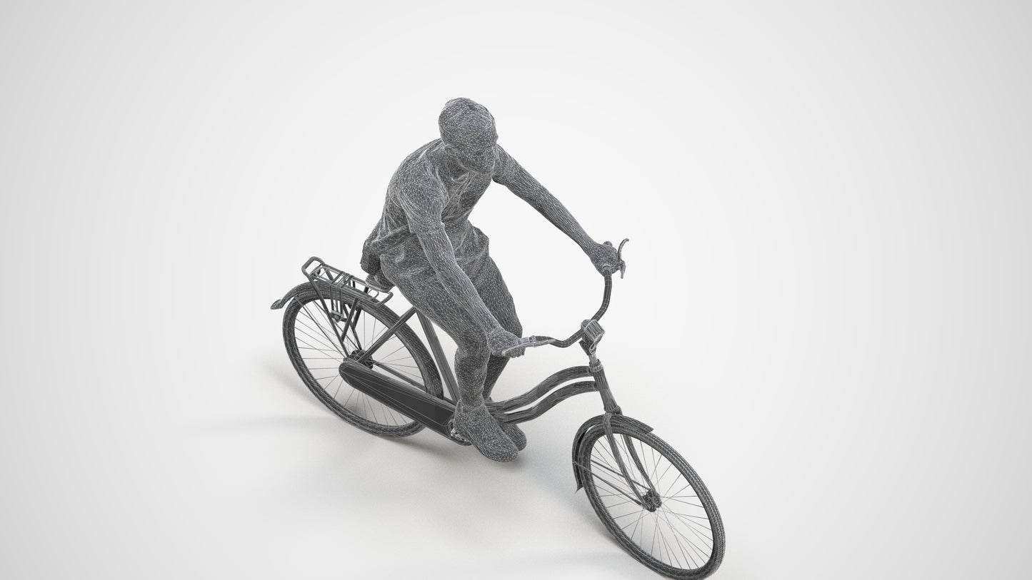 3D people model boy casual cycling, scanned human for 3ds Max rendering, wireframe three-quarter view