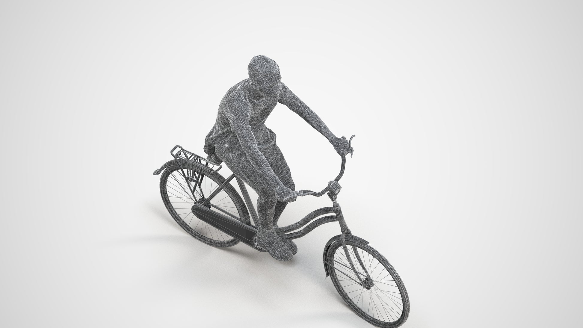 3D people model boy casual cycling, scanned human for 3ds Max rendering, wireframe three-quarter view