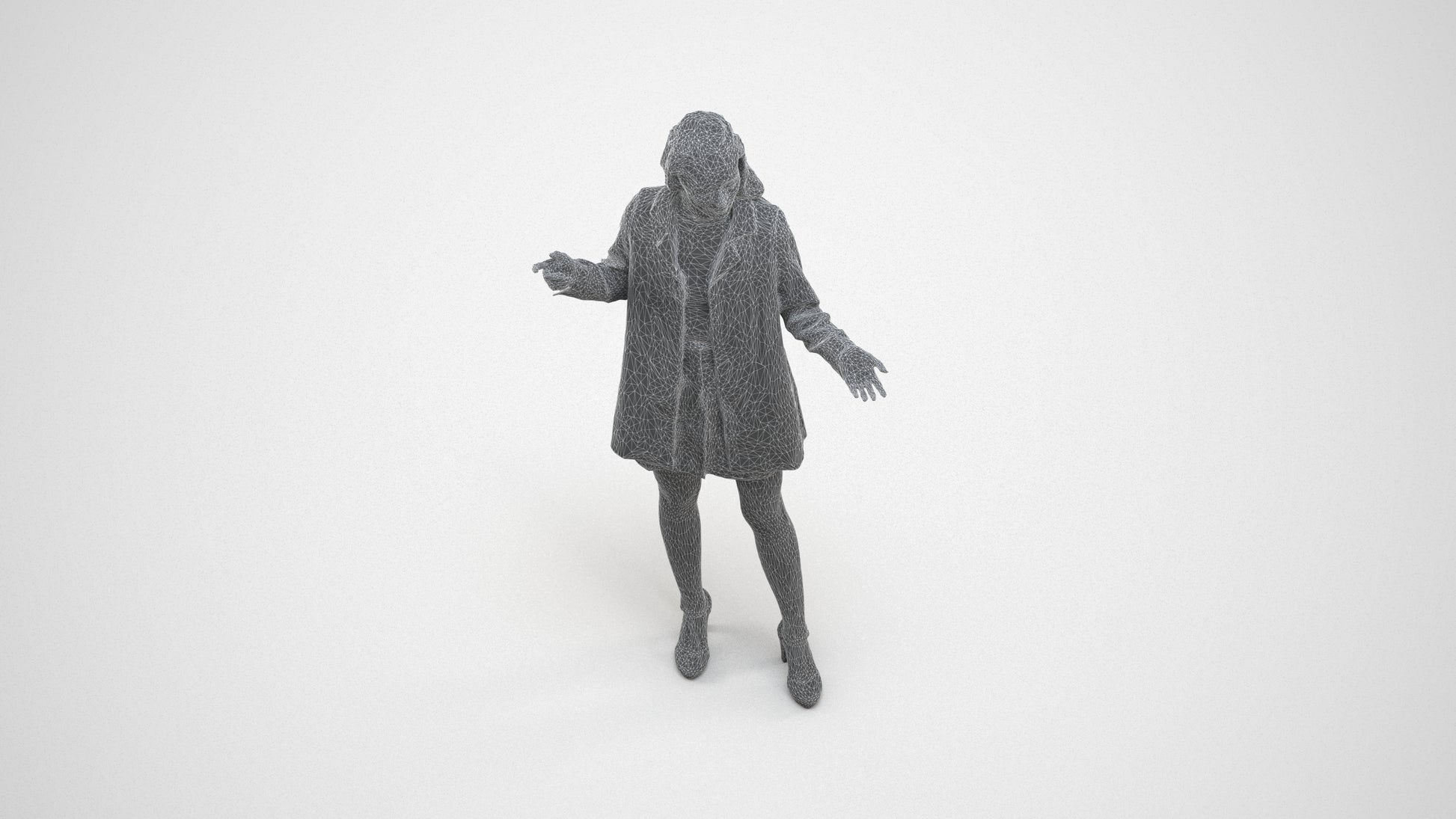 realistic 3D woman business, scanned archviz people for Blender and 3ds Max, wireframe three-quarter view